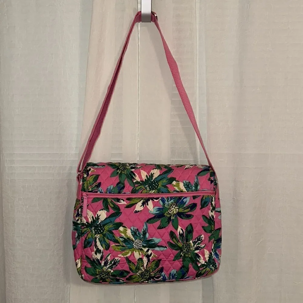 Vera Bradley LightenUp Tropical Paradise Pink Green Beige Messenger Shoulder Bag